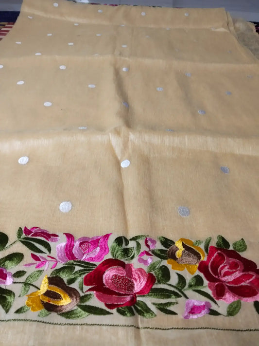 Ivory White Pure Linen by Mulberry Silk Saree