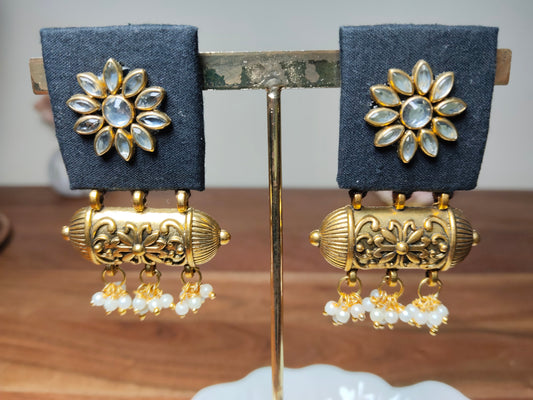 Black Fabric & Gold Earrings
