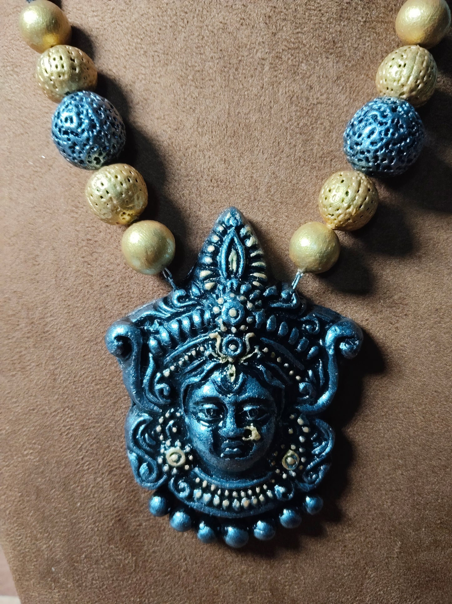 Silver Clay Goddess Durga Necklace Set