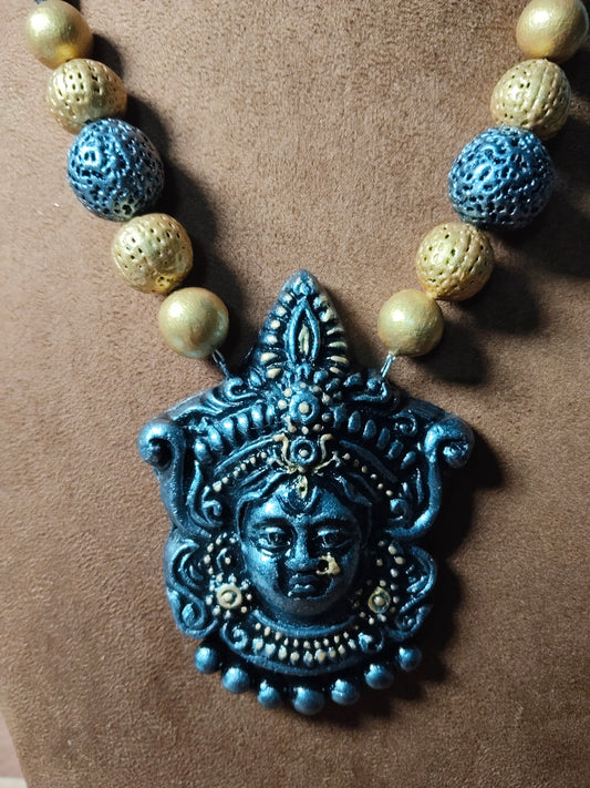 Silver Clay Goddess Durga Necklace Set