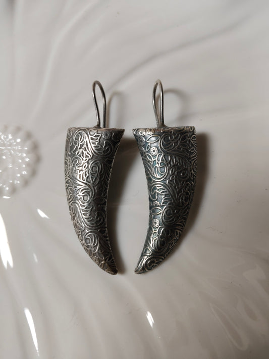 Oxidised Silver Fangs Earrings