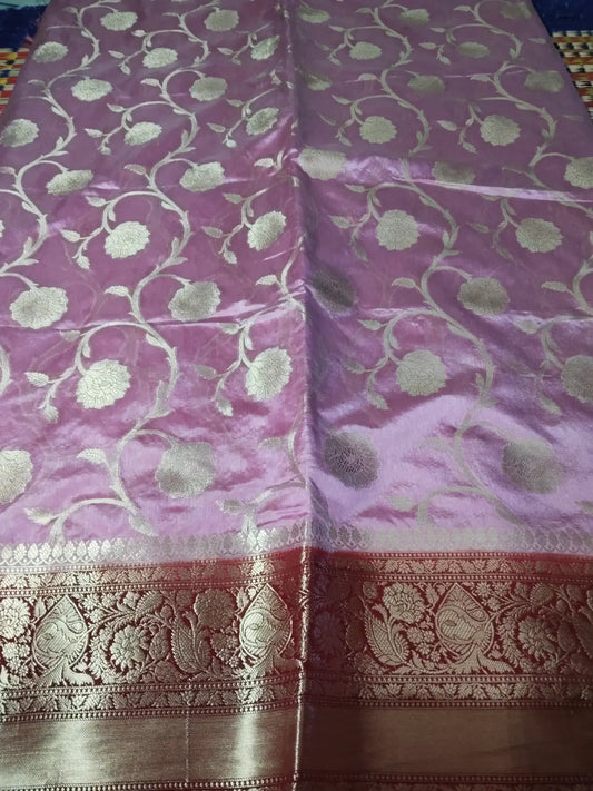 Lilac Handwoven Semi Silk Saree with Jaal Design
