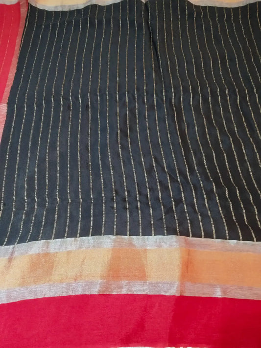Black & Maroon Banarasi Crushed Crepe Silk Saree