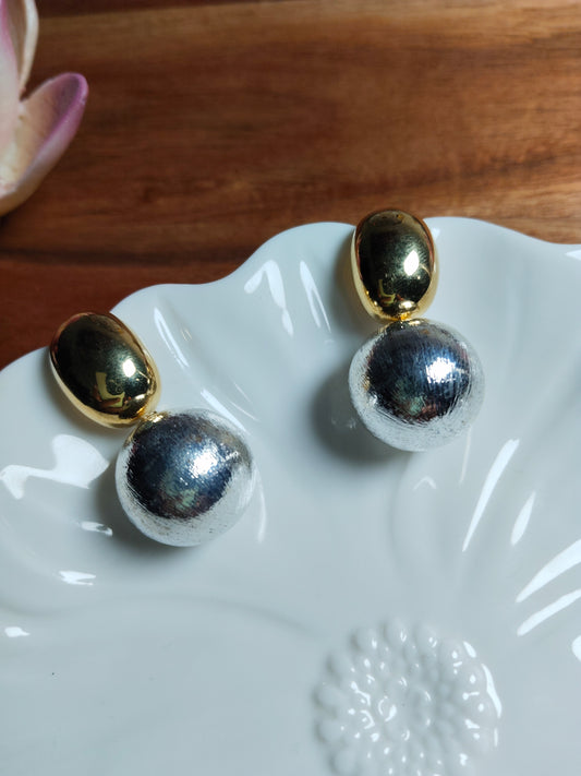 18K Gold & Rhodium Plated Dual Tone Matte Finish Drop Earrings