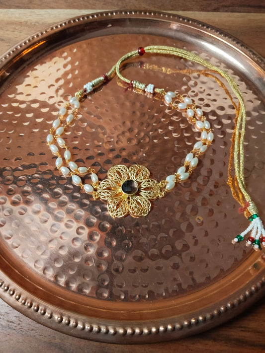 Wine Bead & Pearl Gold Tone Choker