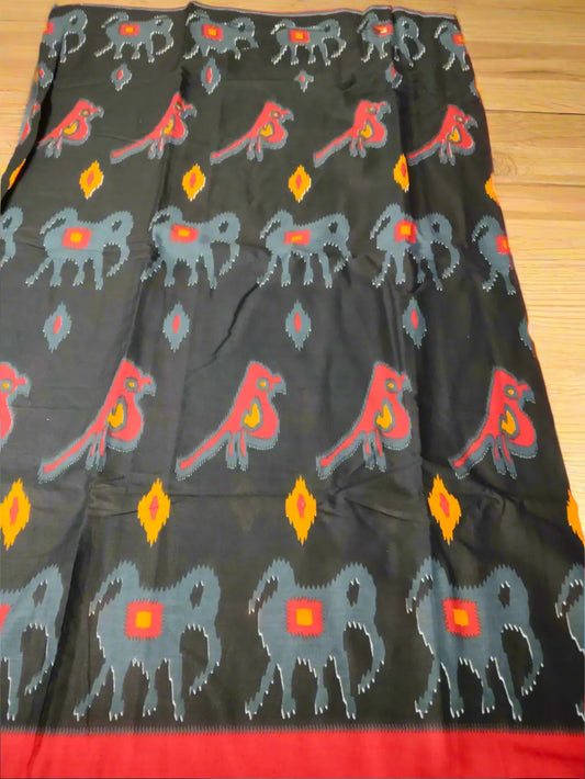 Black & Red Handloom Mul Cotton Ajrakh Saree