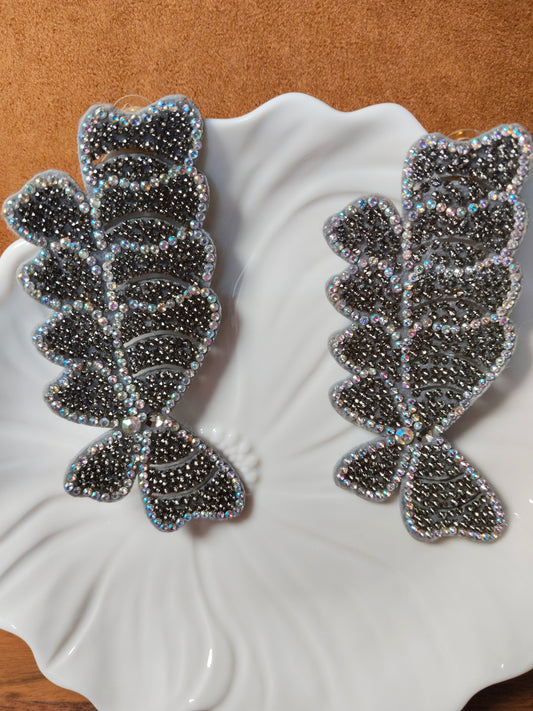 Gray & White Fabric Handmade Earrings