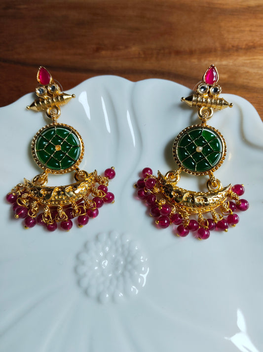 Green & Red Gold Plated Chandbalis