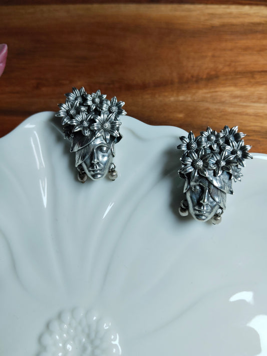Oxidised Silver Handcrafted Lady Studs