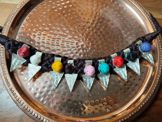 Brown & Multi Color Thread with German Silver Tribal Choker Necklace