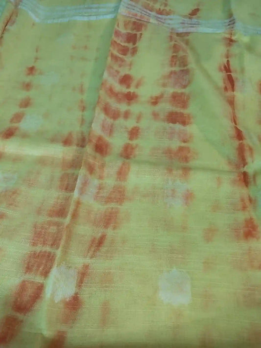 Yellow Cotton Linen Shibori Saree