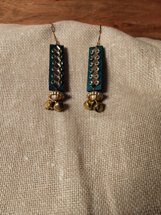 Dark Teal Kundan Handmade Earrings