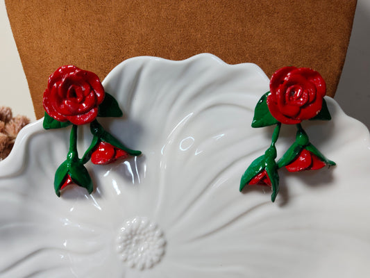 Red Rose Clay Earrings