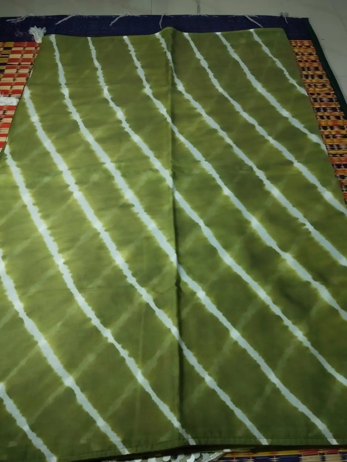 Olive Green Mul Lehariya Saree