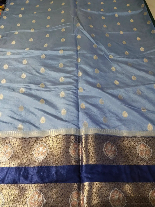 Blue Semi Silk Saree with Zari Buti