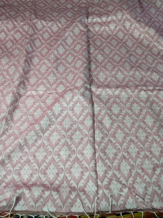 Pink Handloom Saree with White Jacquard Work
