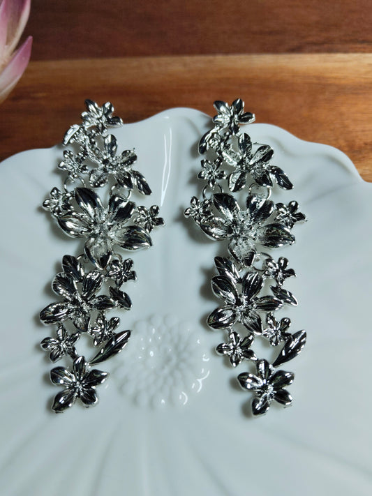 Silver Plated Floral Design Drop Earrings