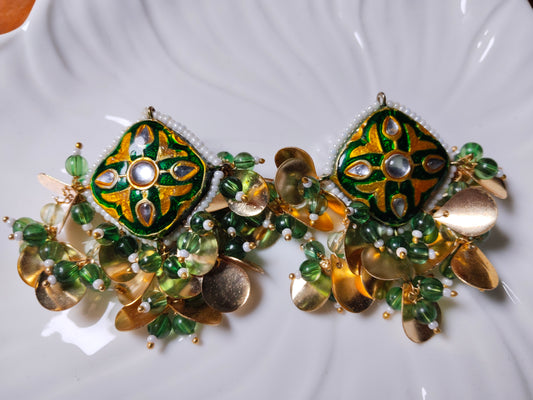 Green & Gold Mughal Theme Earrings