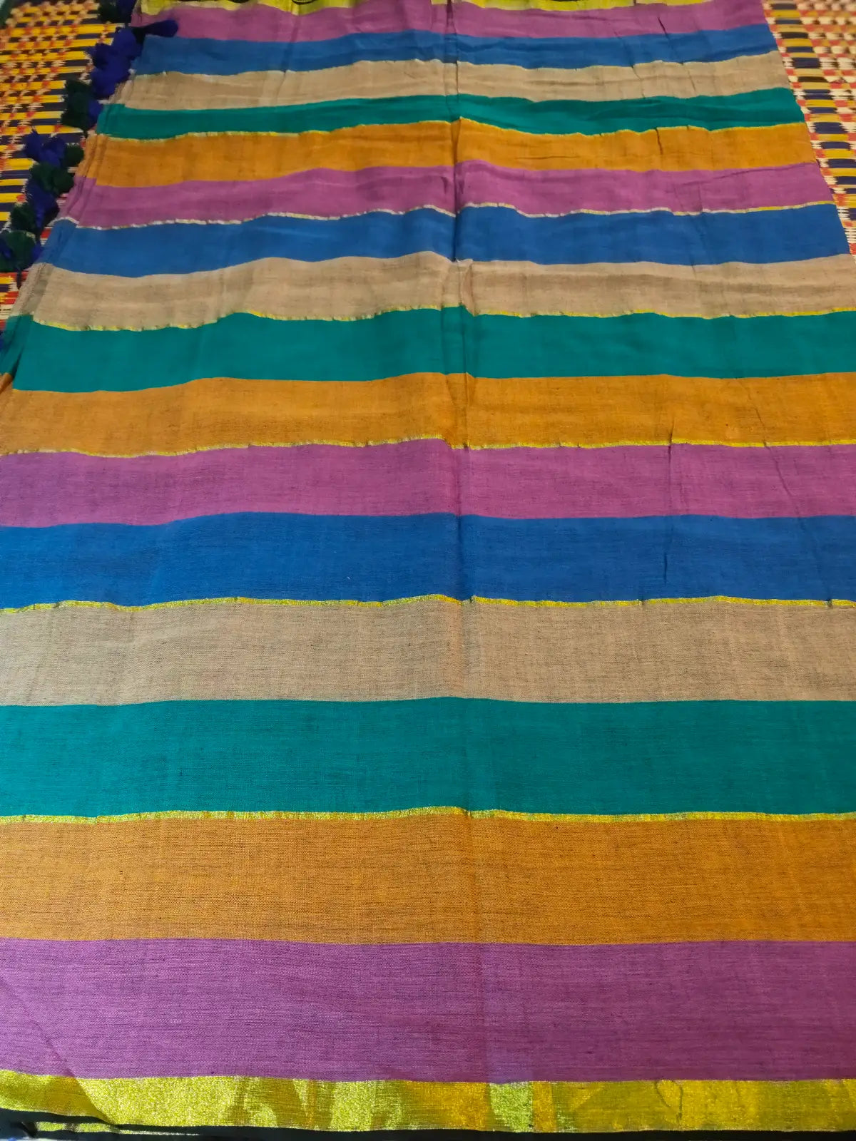 Pallu of Multi Color Handloom Cotton Saree