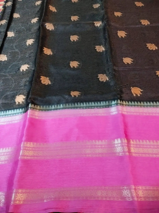 Black & Pink Handwoven Semi Silk Saree