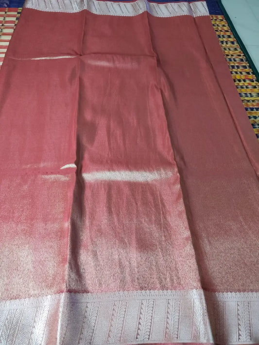 Wine Handwoven Tissue Saree with Silver Zari