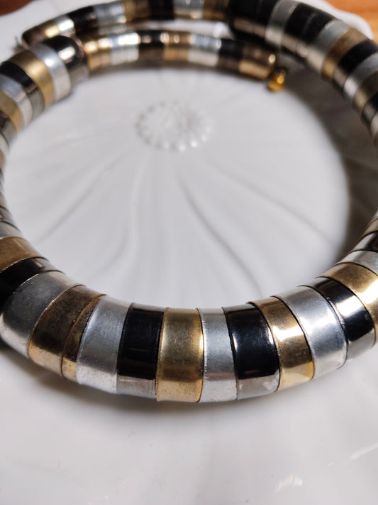 Gold Silver Black Circular Hasli