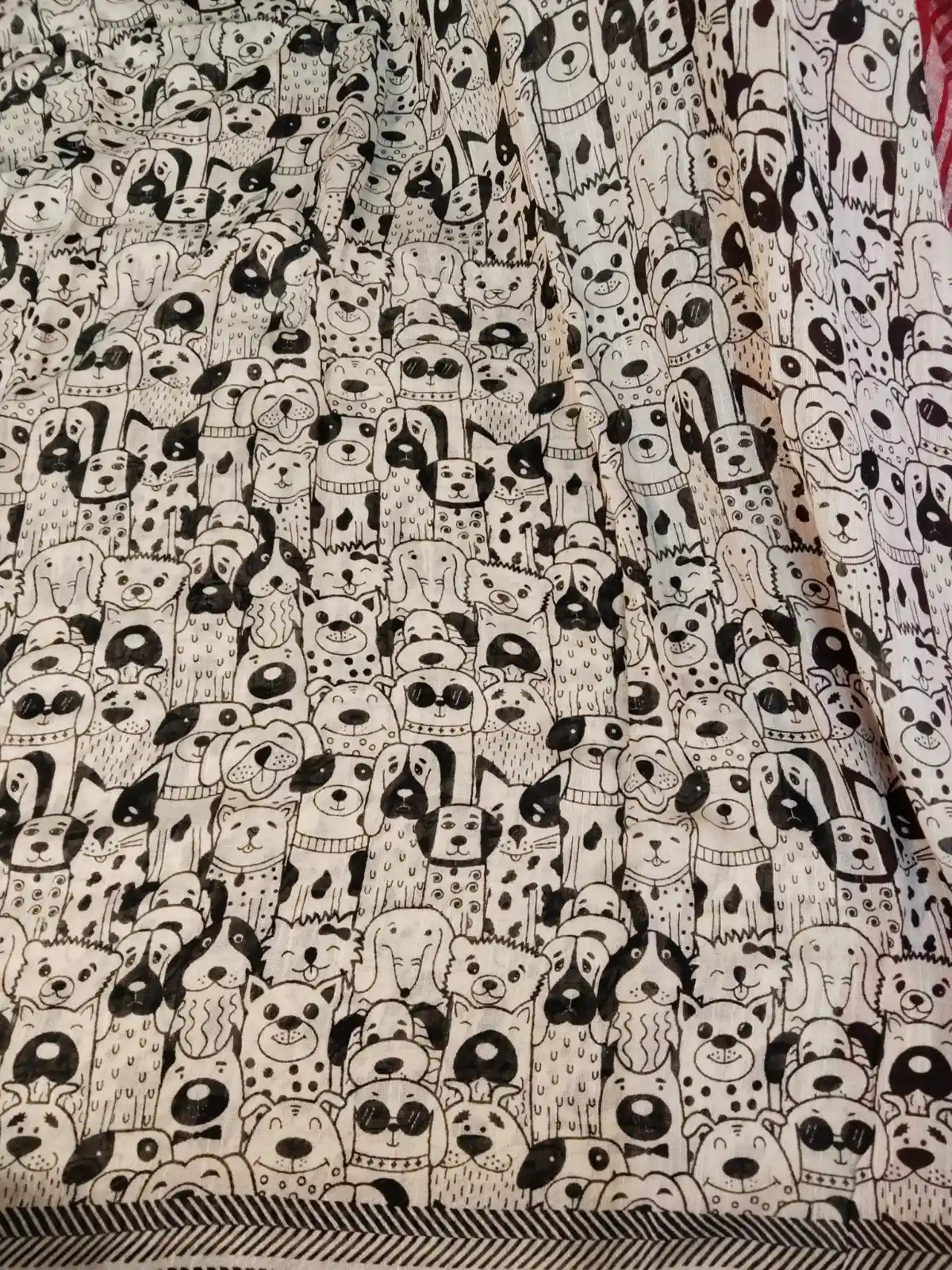 Black & White Cotton Pet Theme Saree