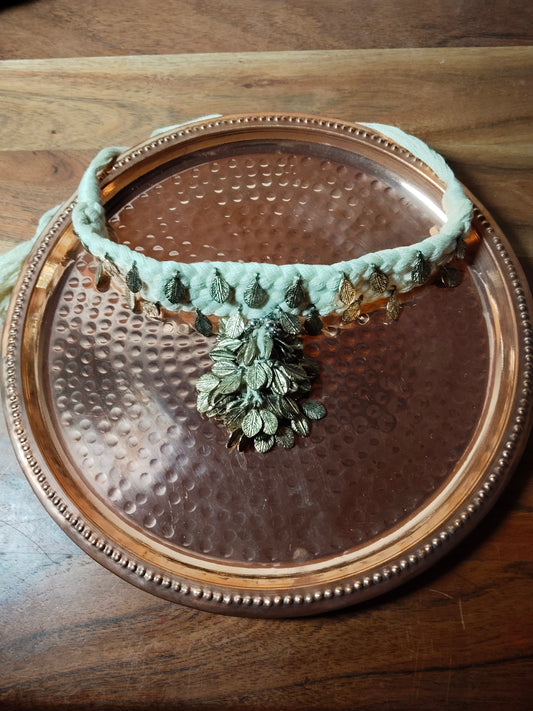 White Threaded German Silver Leaf Tribal Choker Necklace