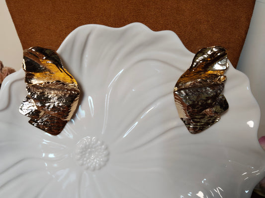 Textured Brass Abstract Wings Earrings