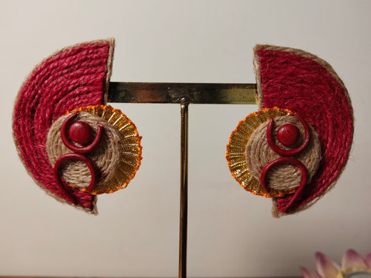 Maroon Jute & Fabric Earrings