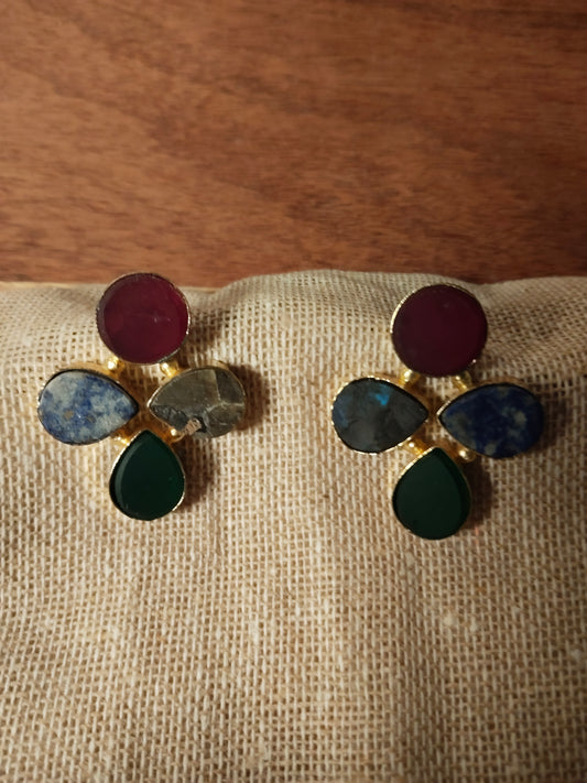 Multi Color Gold Polished Raw Stone Earrings