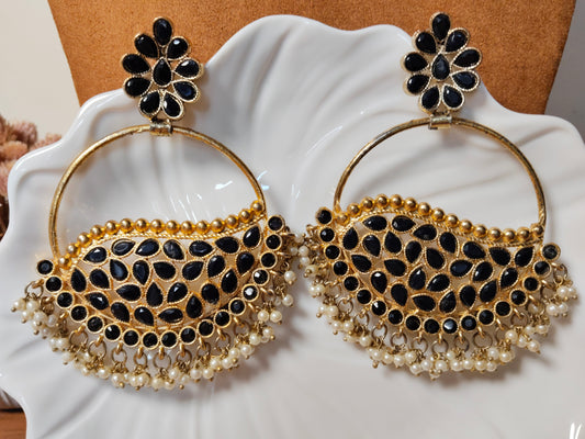 Black & Gold Chandbali Earrings