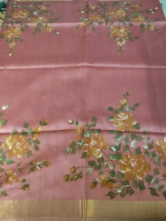 Pink Hand Painted Silk Saree
