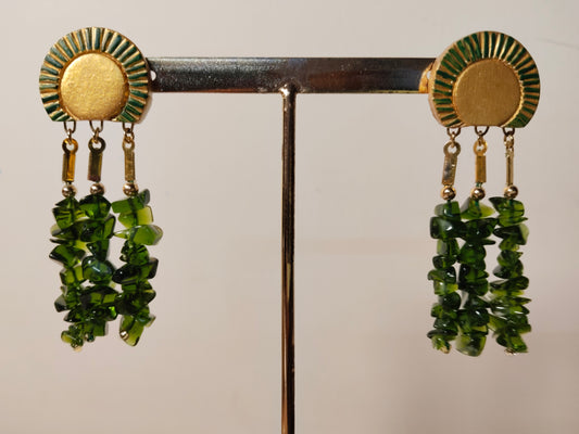 Green Beads Terracotta Handmade Statement Earrings