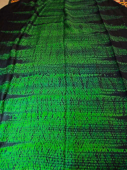 Green & Navy Blue Handwoven Matka Silk Shibori Saree