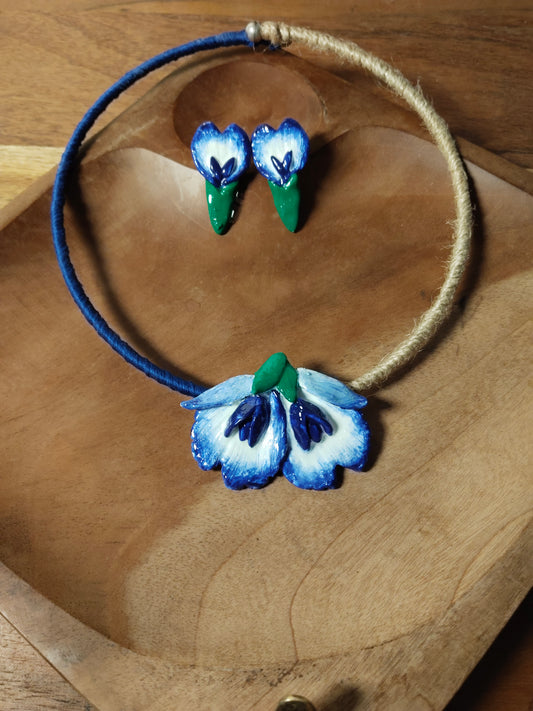 Blue Aparajita Clay Hansuli & Studs