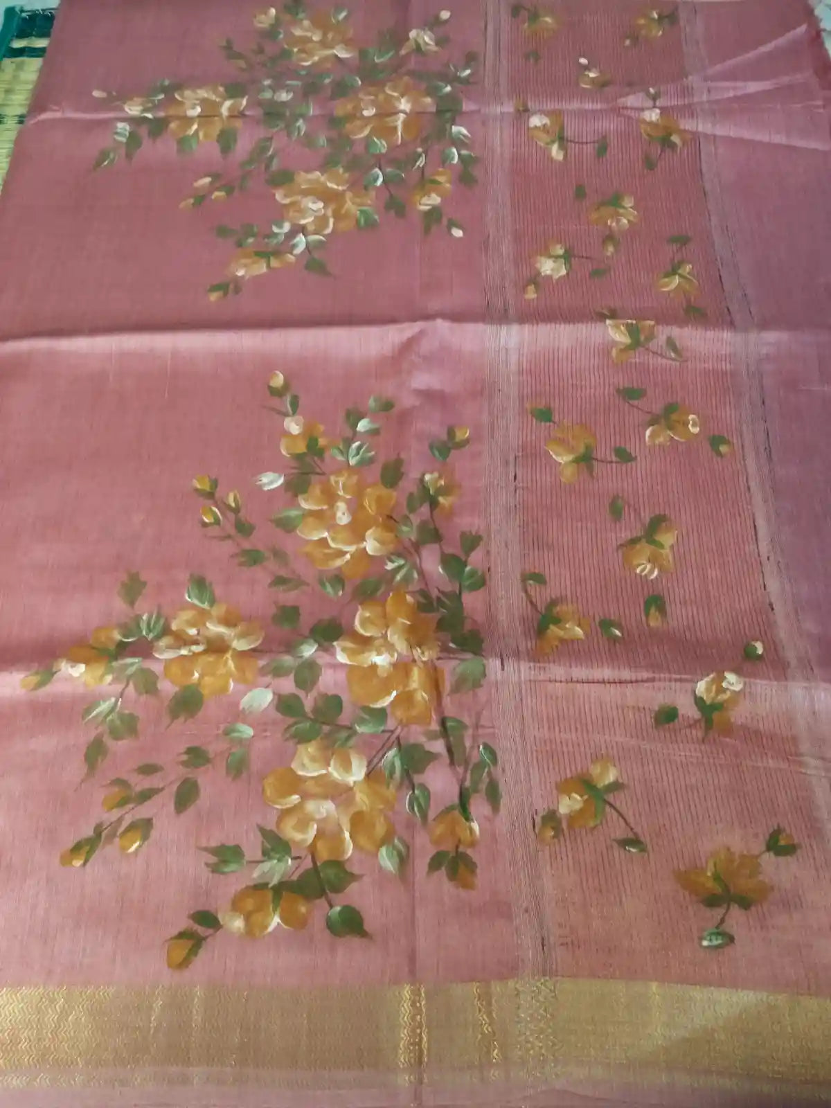 Pink Hand Painted Silk Saree