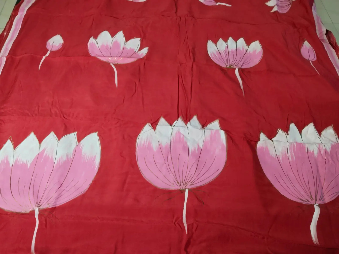 Pallu of Red Handpainted Silk Saree