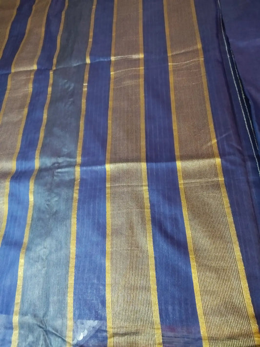 Pallu of Blue Cotton Silk Saree with Ghichha Work