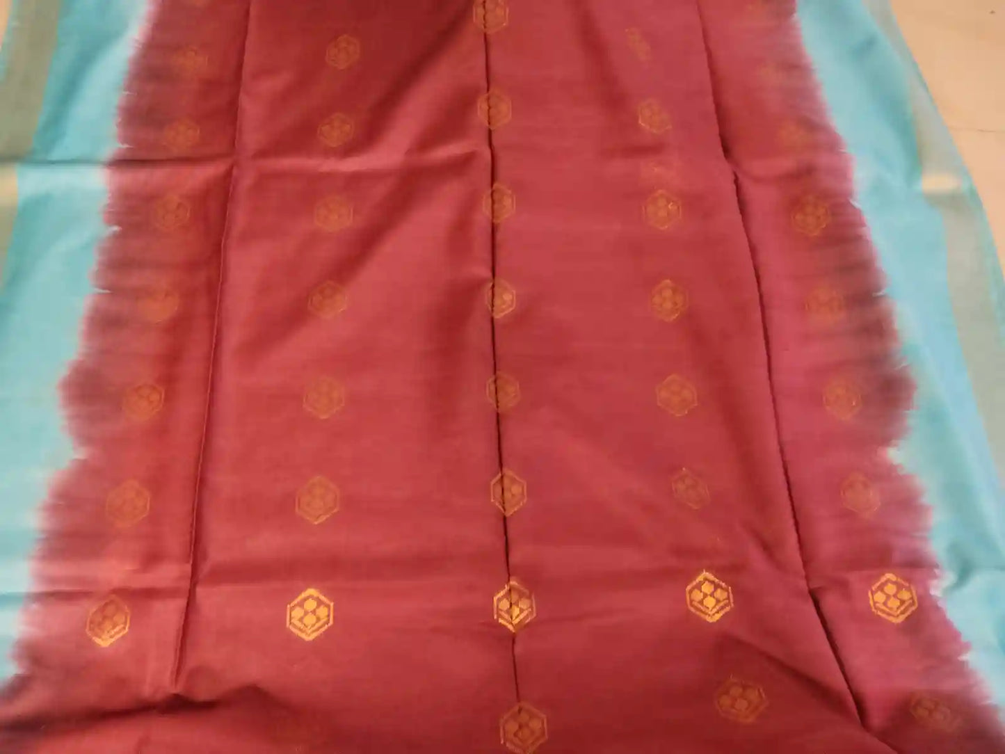Dark Maroon & Blue Cotton Viscose Saree