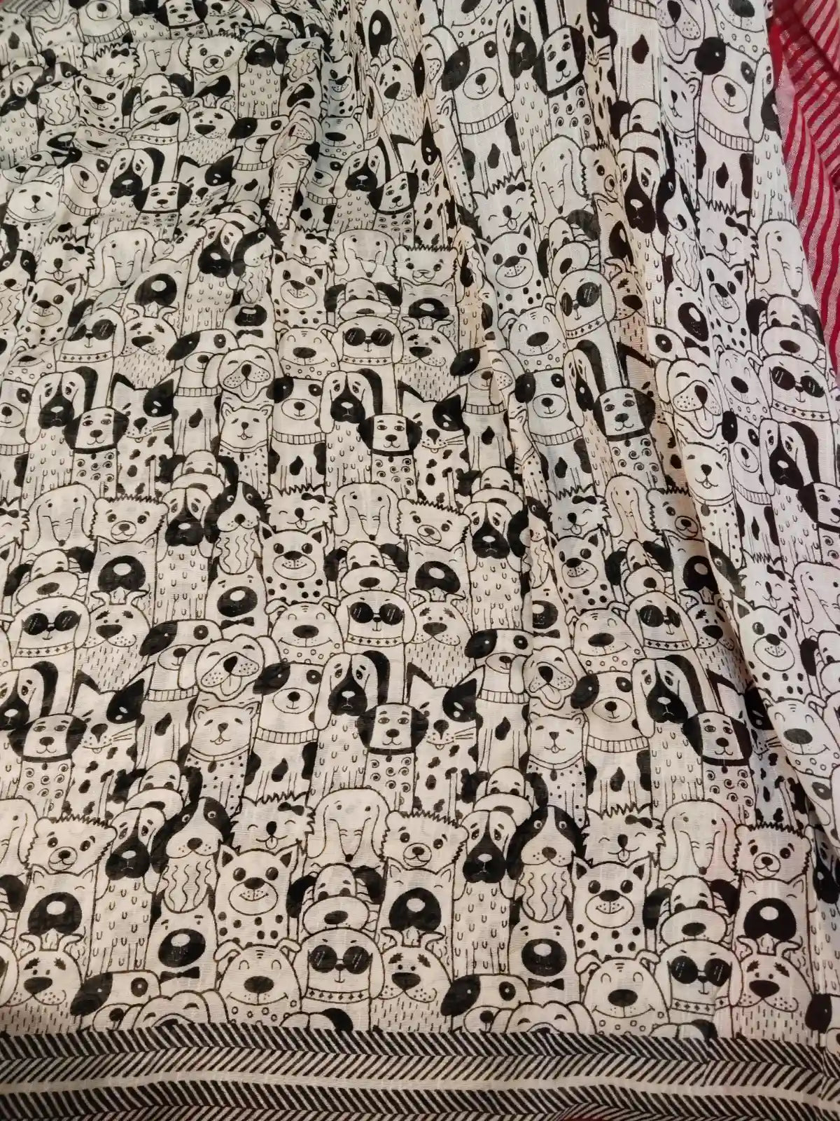 Black & White Cotton Pet Theme Saree
