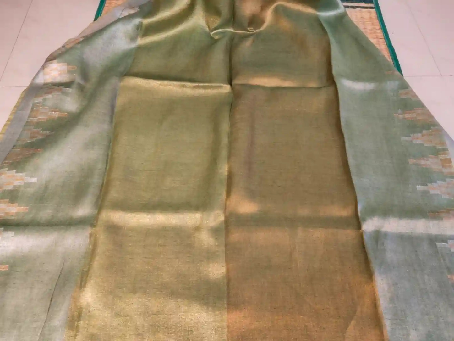Metallic Green Zari Linen Saree