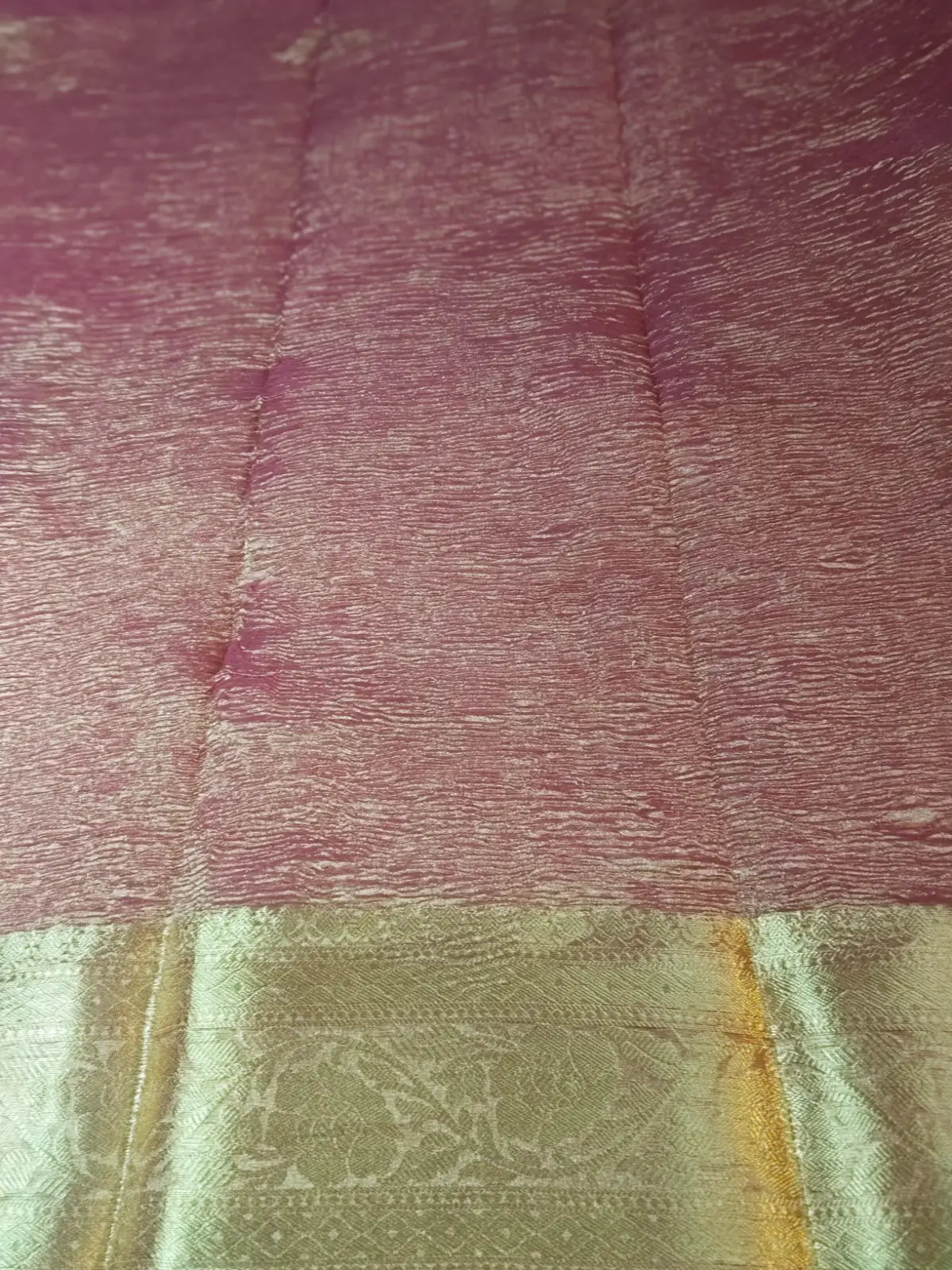 Rust Handwoven Crushed Tissue Saree with Zari Border