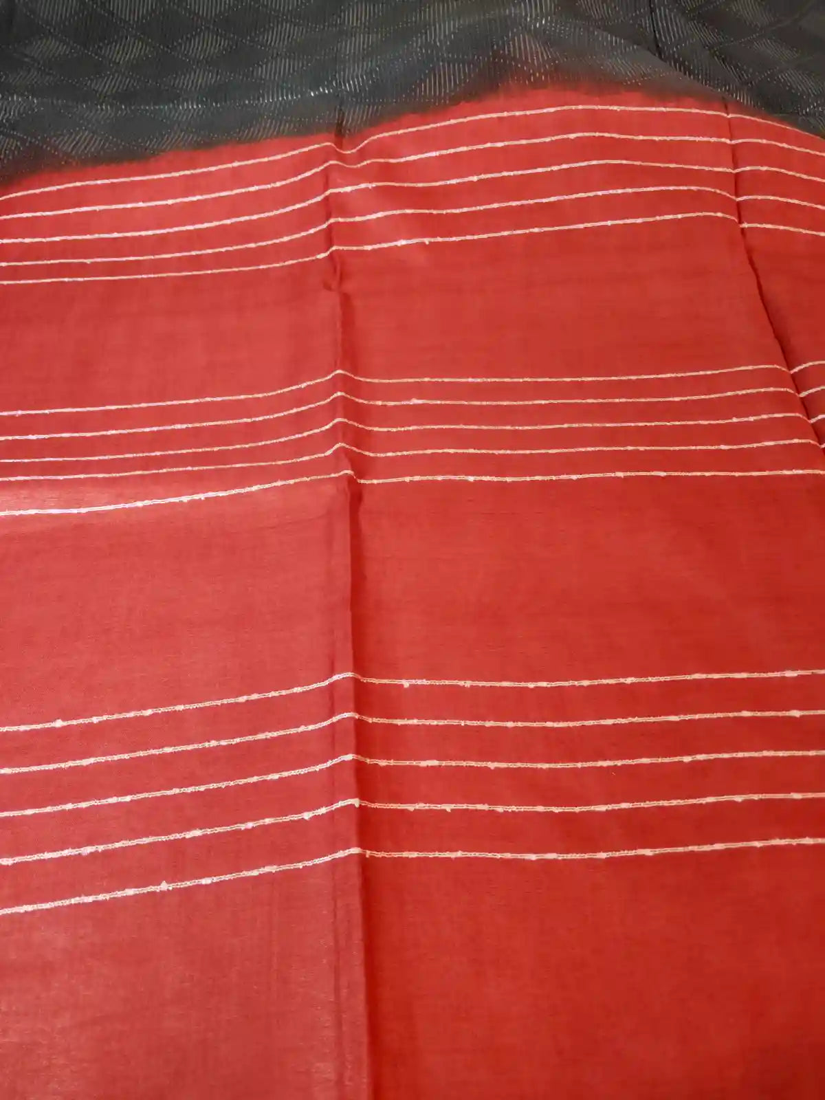 Pallu of Gray & Red Cotton Viscose Saree