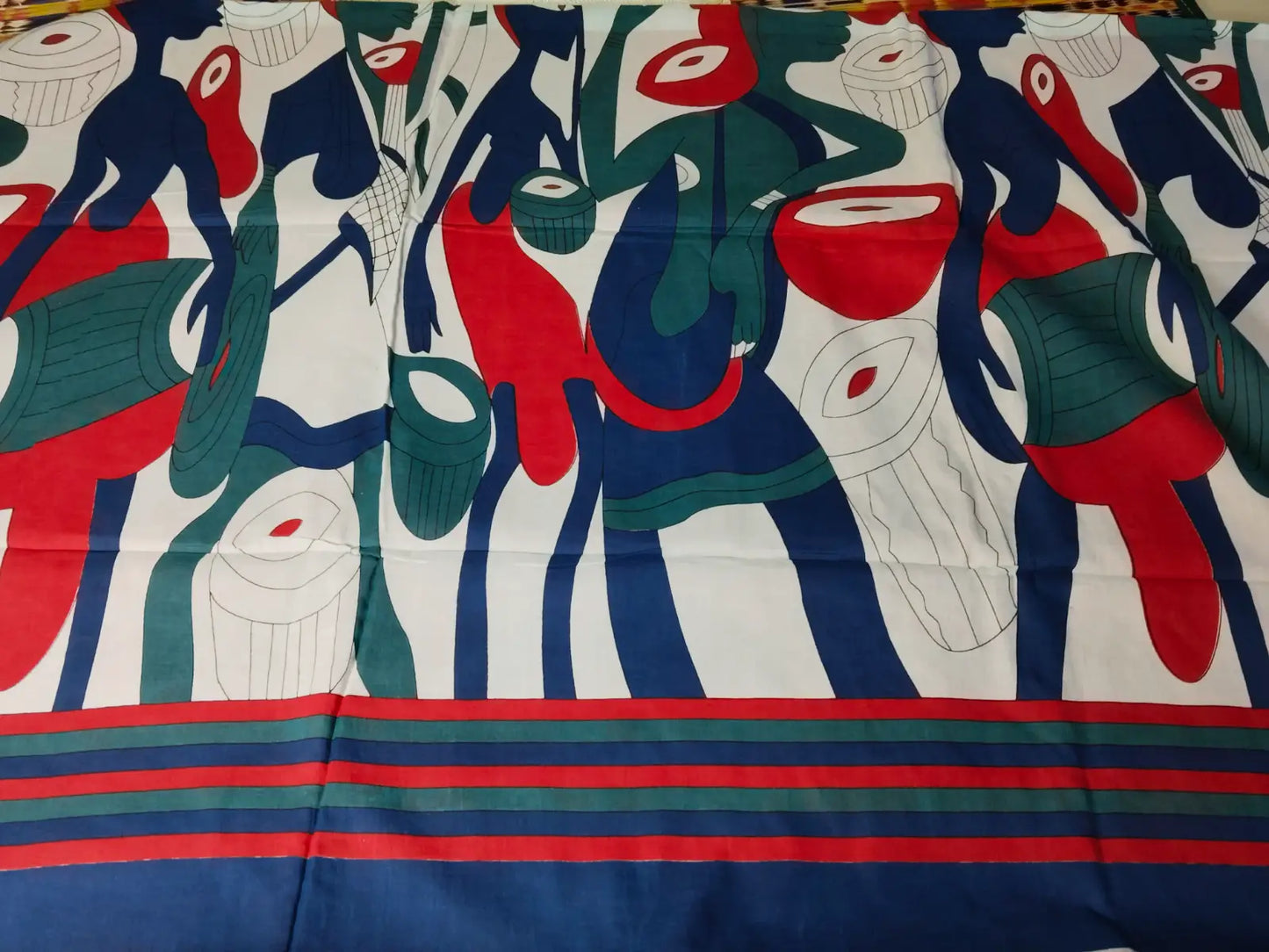 Pallu of White & Blue Handblock Print Saree