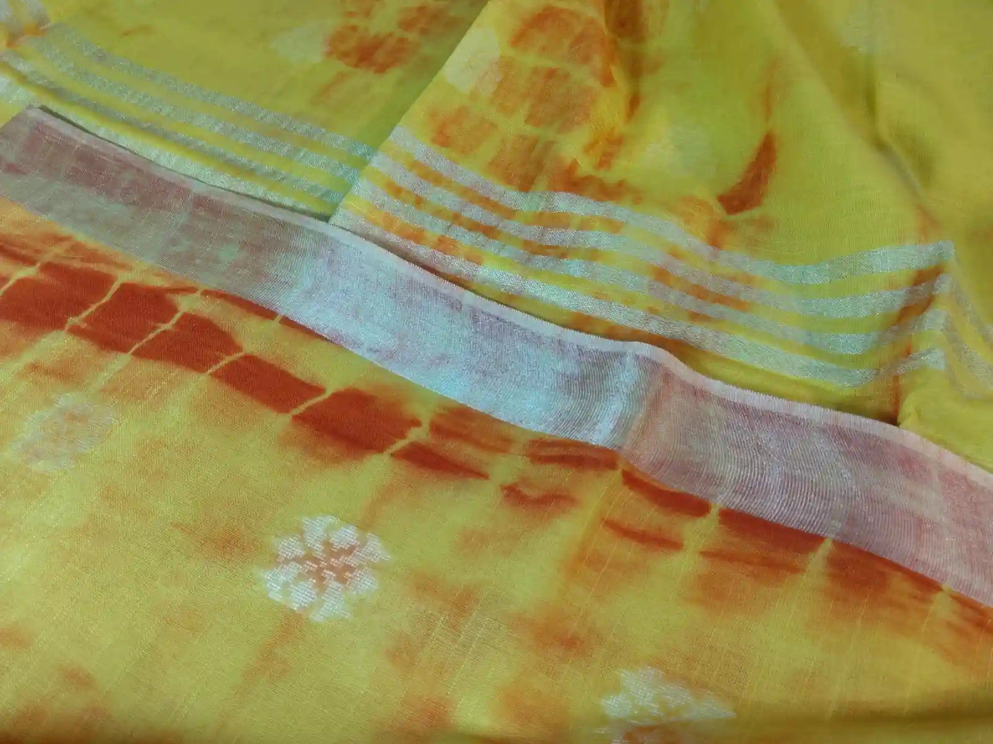 Yellow Cotton Linen Shibori Saree