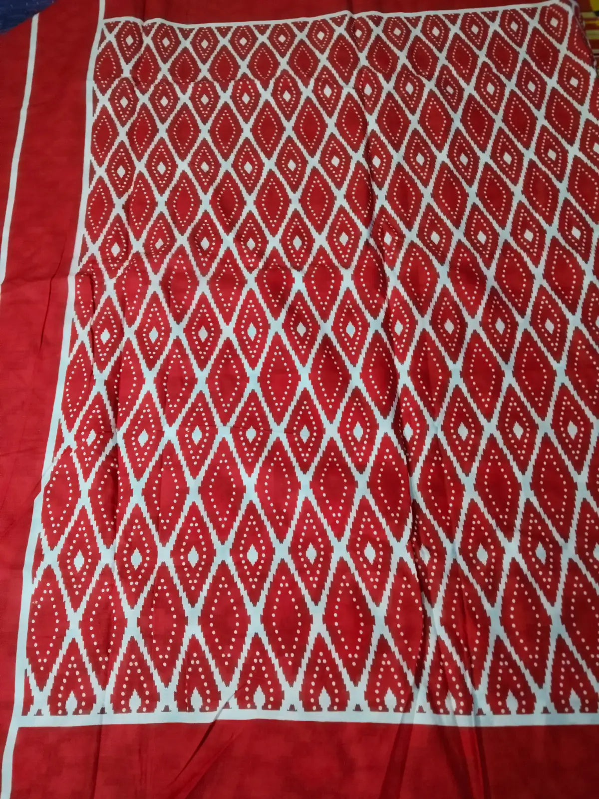 Pallu of Black & Red Handloom Mul Cotton Ajrakh Saree