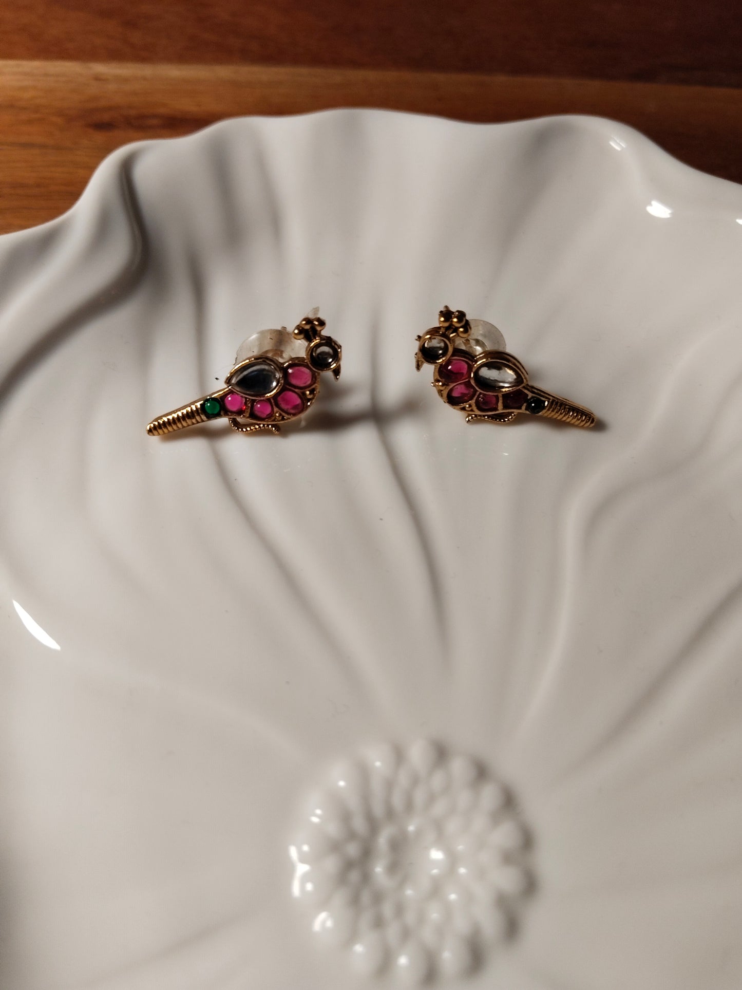 Pink Green White Kemp Gold Polished Studs