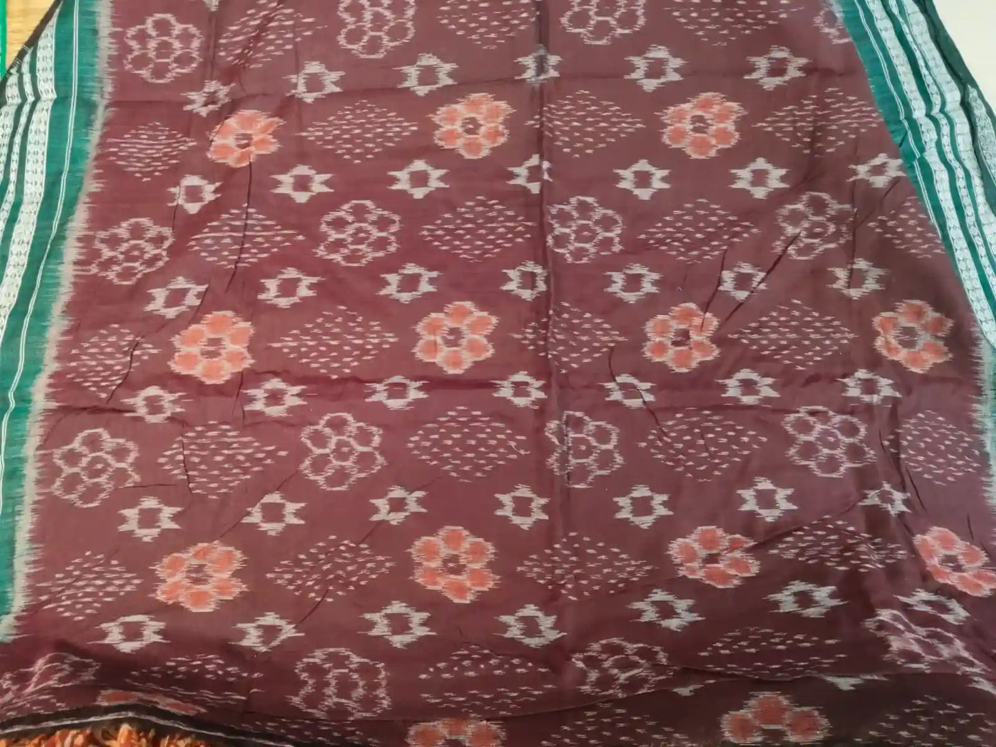 Brown Handwoven Ikat Cotton Saree