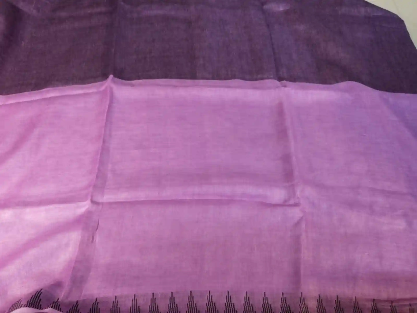 Purple Handloom Linen Saree with Temple Border